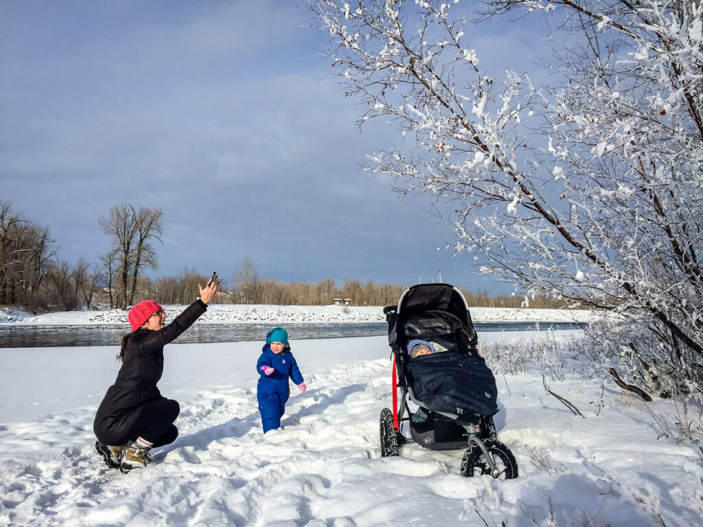 walking with baby in winter is such a fun family activity to enjoy outdoors