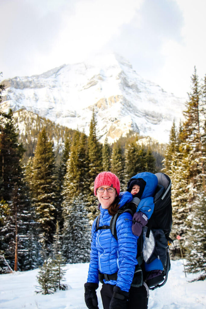 Celine Brewer enjoys a winter activity with her baby.