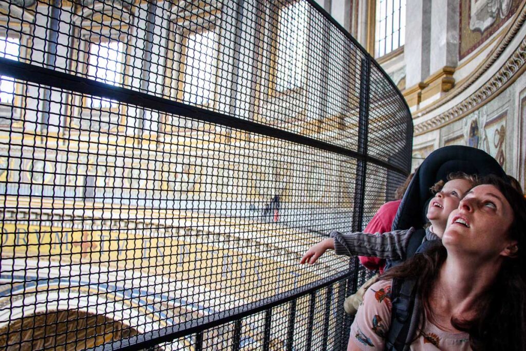 St Peters Basilica in Rome with a toddler in a backpack carrier