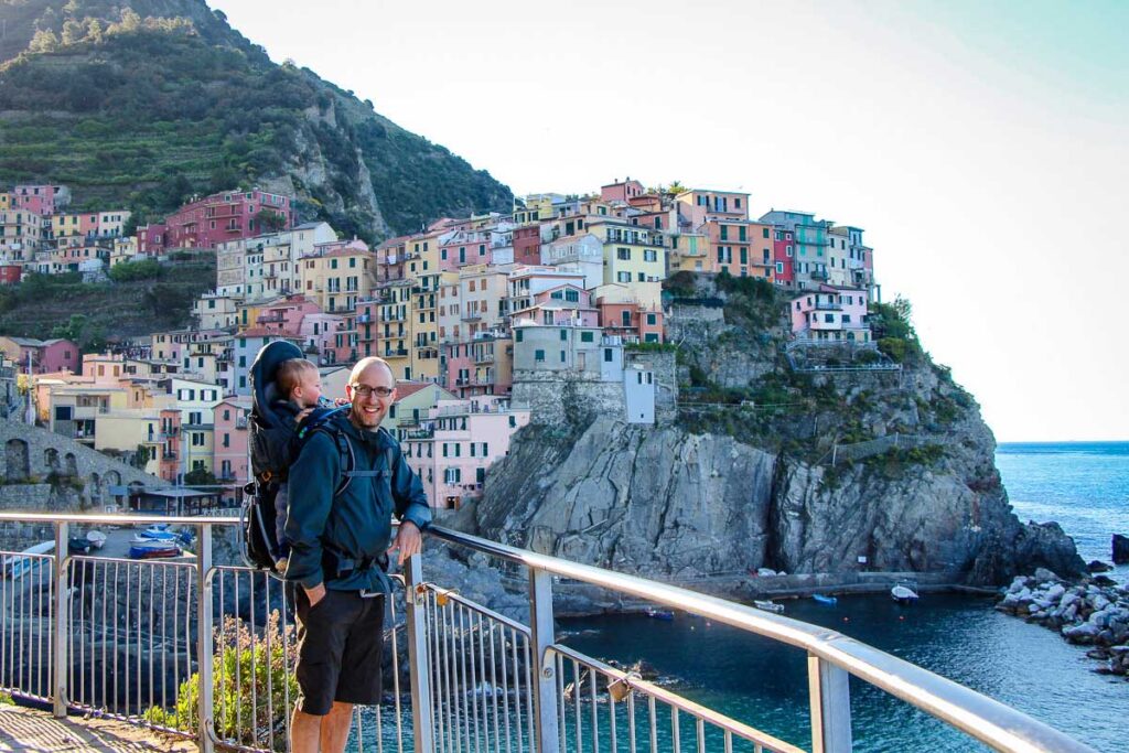 Using backpack carrier for toddlers in Cinque Terre