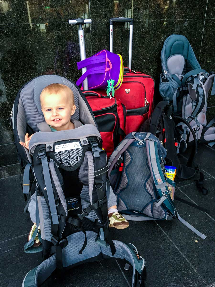 flying with a toddler carrier backpack
