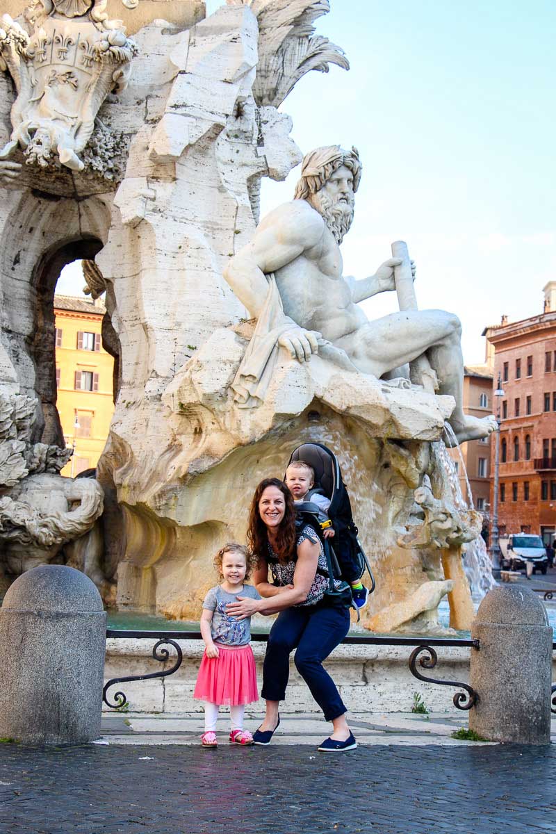 using hiking backpack carrier for baby in Rome with a baby and toddler