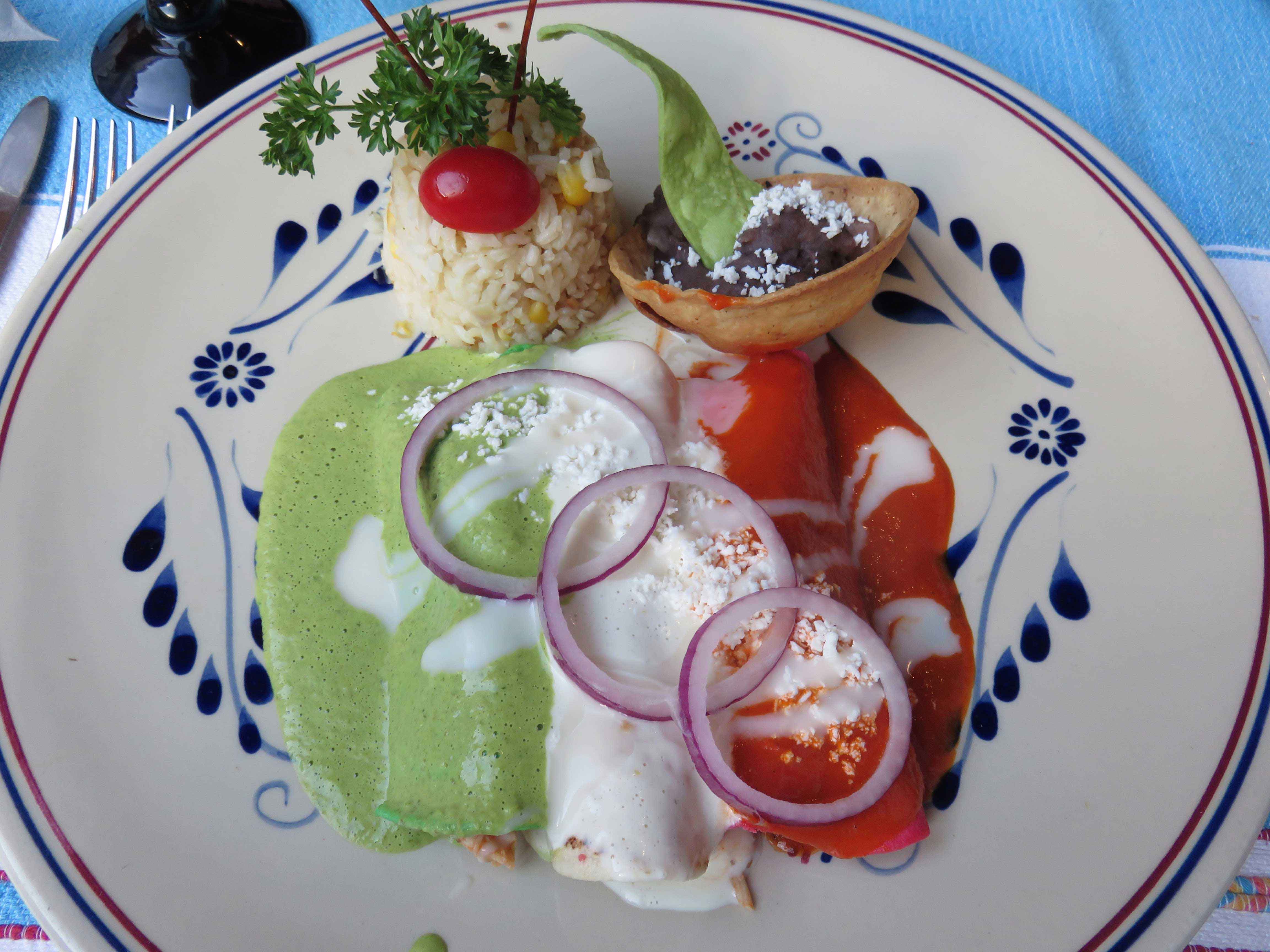 our baby-friendly all-inclusive resort served us a dish of three enchiladas with the colors of the Mexican flag.