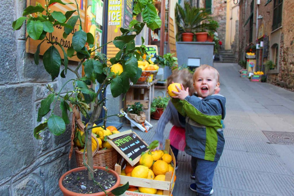 cinque terre for kids - visiting  the streets of Corniglia with a toddler can be a really fun thing to do