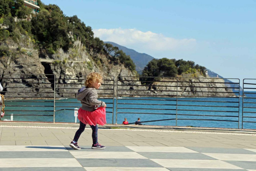 We enjoyed walking near the ocean while visiting the town of Monterosso in Cinque Terre with a toddler