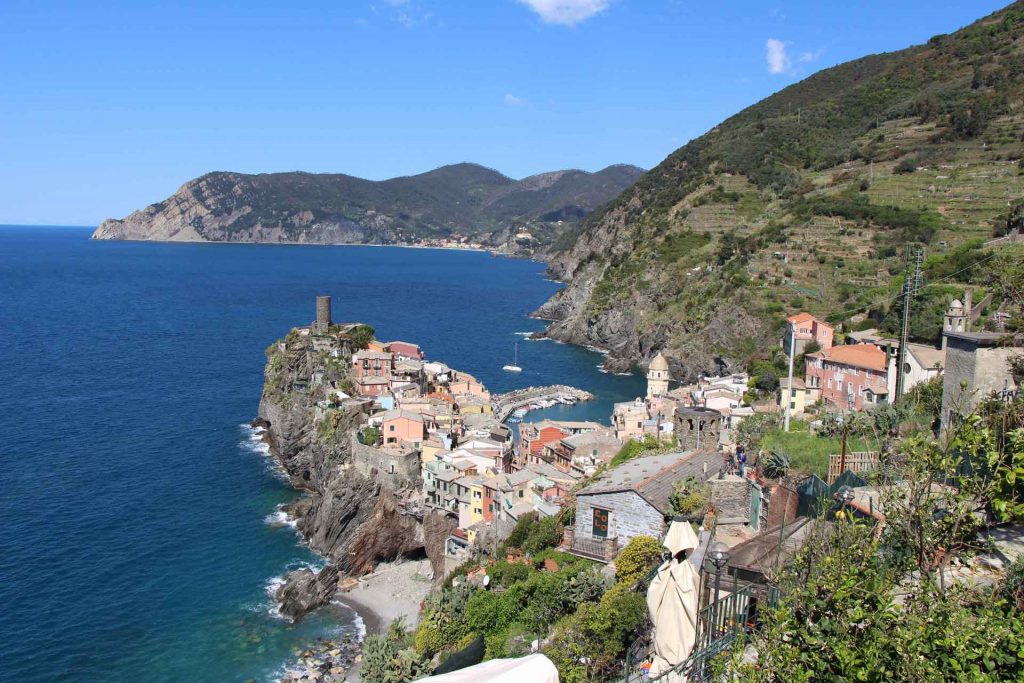 Hiking Cinque Terre with a toddler results in excellent views, such as this one of Vernazza, Cinque Terre Italy