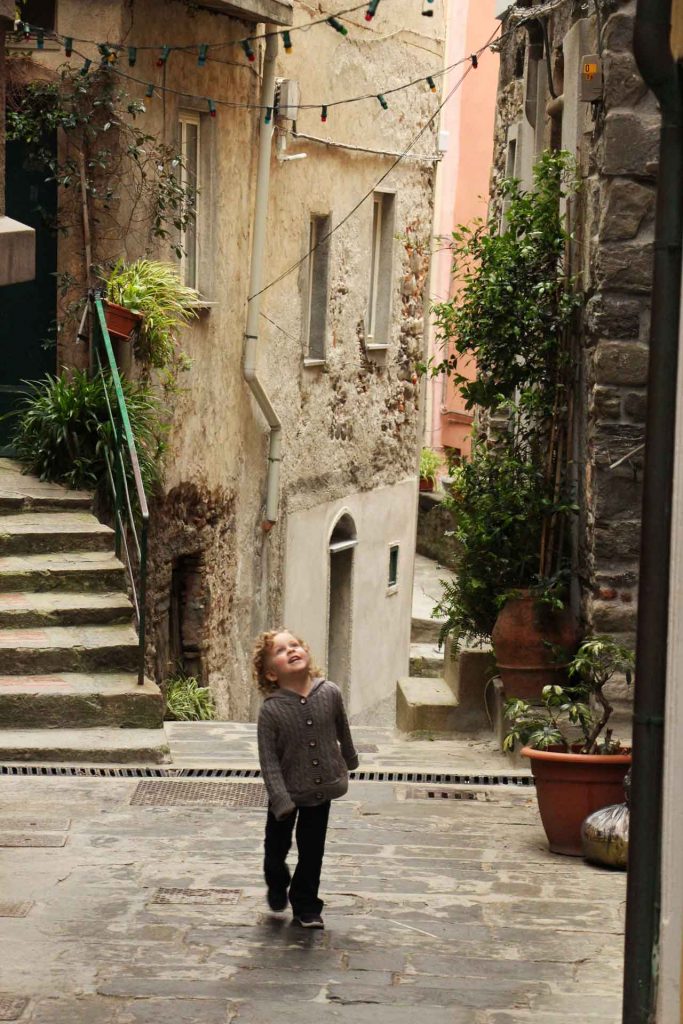 Exploring the streets of Vernazza with a toddler can be a lot of fun if you arrive early, before the crowds arrive