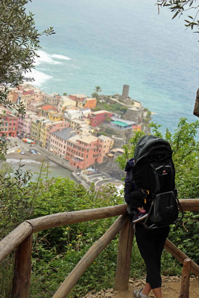 We do not recommend visiting Cinque Terre with a stroller. We recommend a hiking backpack carrier when visiting Cinque Terre with a toddler