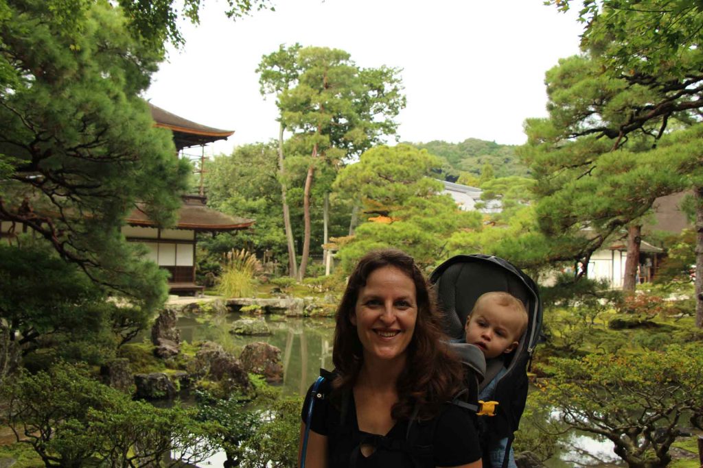 Ginkaku-ji temple in Kyoto with a baby