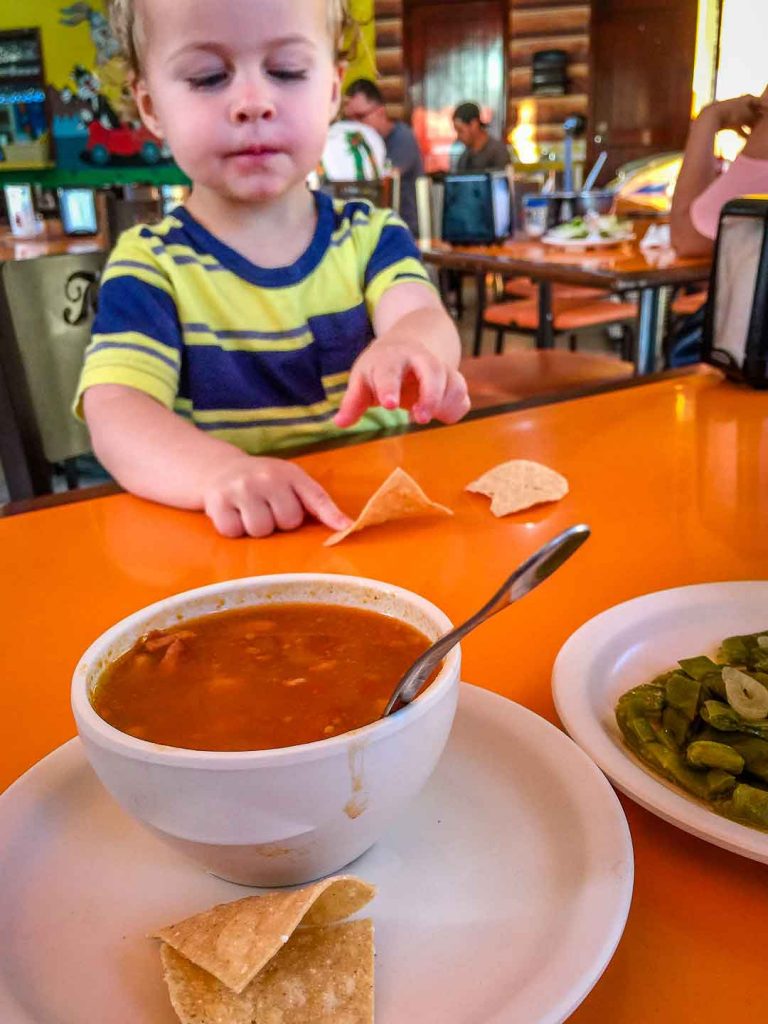 eating with kids in Mexico - bean soup at El Fogon restaurant, Playa del Carmen 