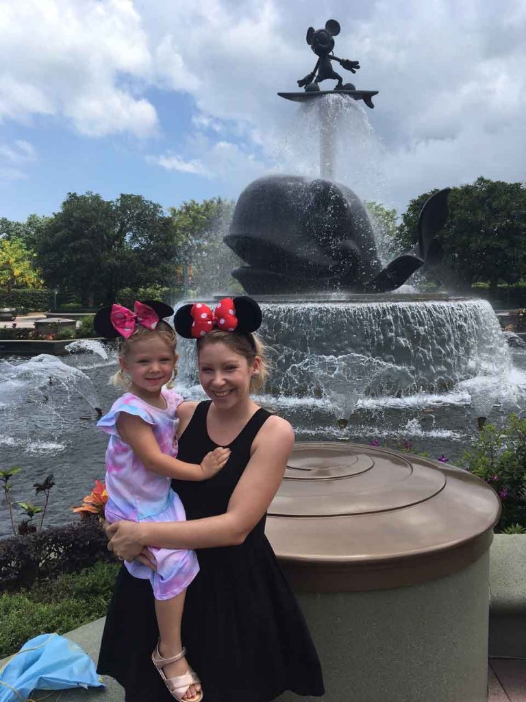 a mom at Hong Kong Disneyland with a Toddler