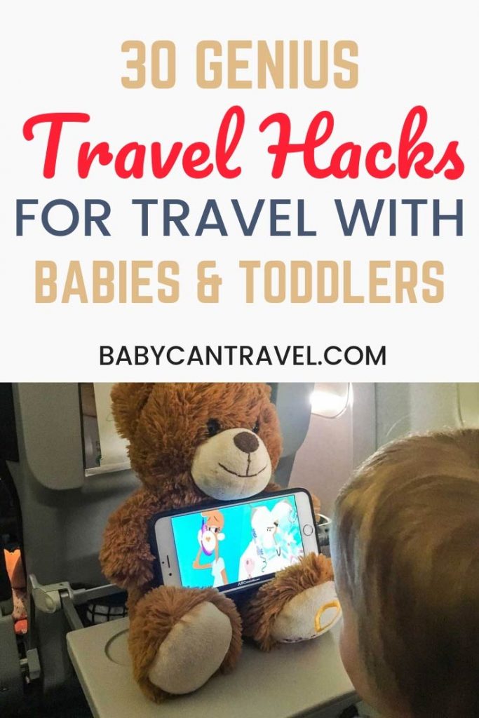 These are 30 of the most best baby travel hacks! These genius travel hacks have all been used by parents traveling with babies and toddlers. Guaranteed to make traveling with a baby or toddler easier, make sure to save these baby & toddler travel hacks! #toddlertravel #babytravel #babytravelgear #travelwithbaby #familytravel