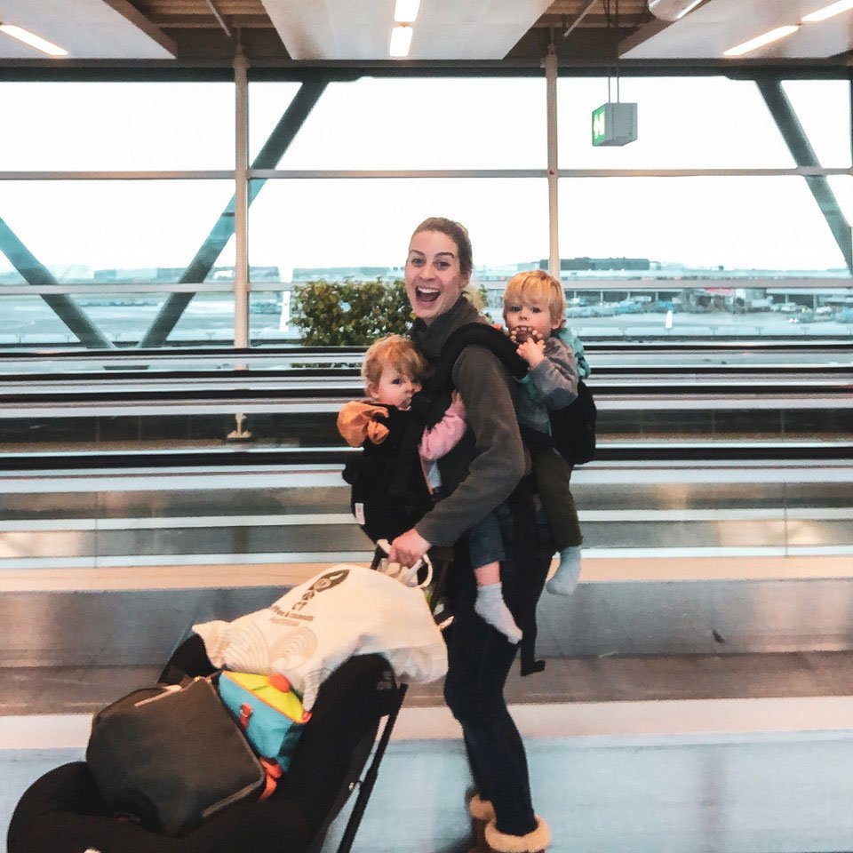 mom traveling with twin toddlers