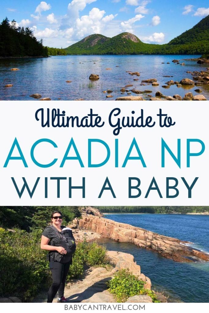 Image of Acadia NP with mom and baby with text overlay