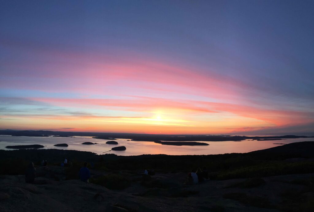 Sunrise view from Cadillac Mountain in Acadia National Park, Maine