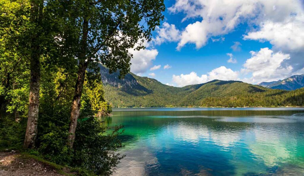 beautiful lake in bavaria germany with kids