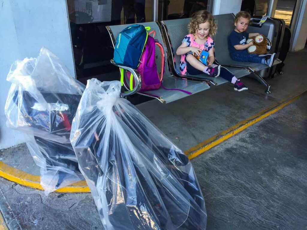 two rental car seats are waiting for us at our car rental agency in Cancun, Mexico