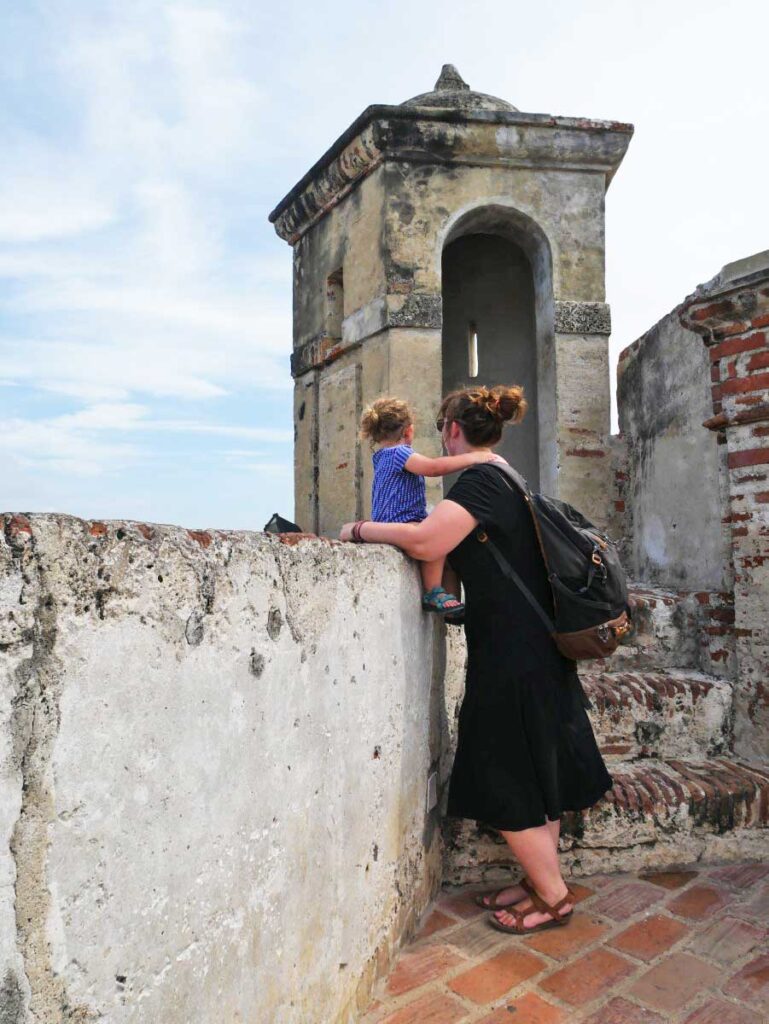 San Felipe Fortress in Cartagena Colombia with toddler