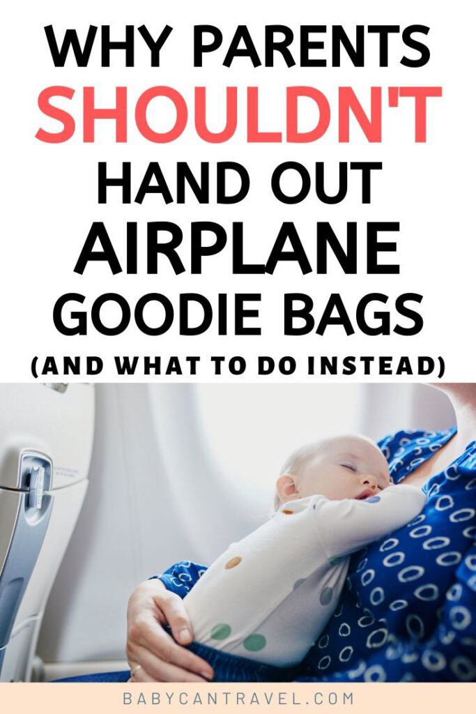 Image of baby sleeping on airplane with text overlay