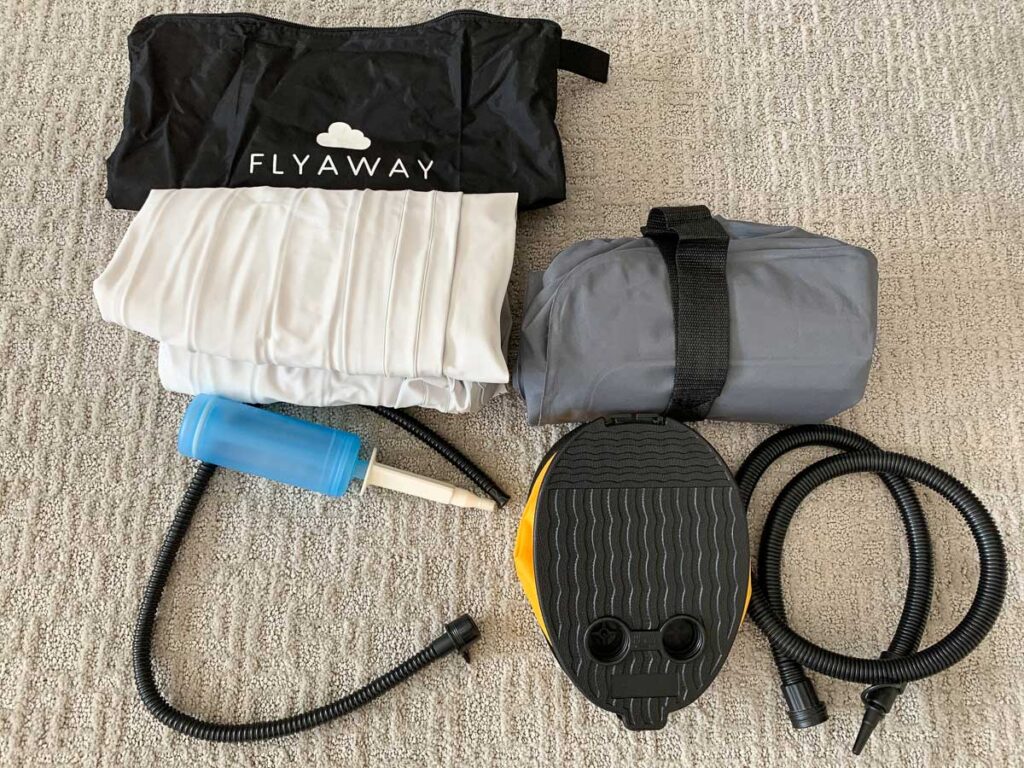 Celine Brewer, of Baby Can Travel, provides a side by side visual comparison of the relative sizes of a flyaway kids bed and fly tot inflatable airplane cushion.