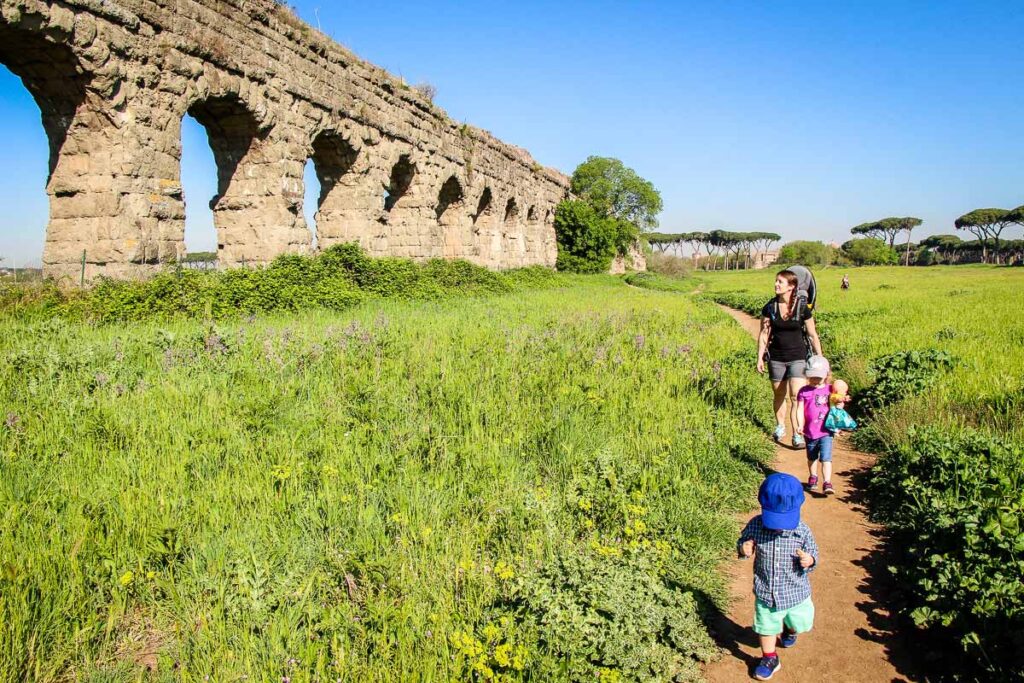 Aqueduct Park in Rome with a baby or toddler