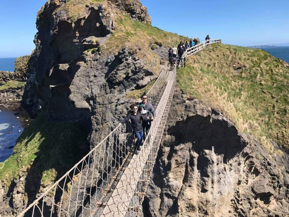 hiking with a baby at Carrick a Rede Rope Bridge hike in Ireland