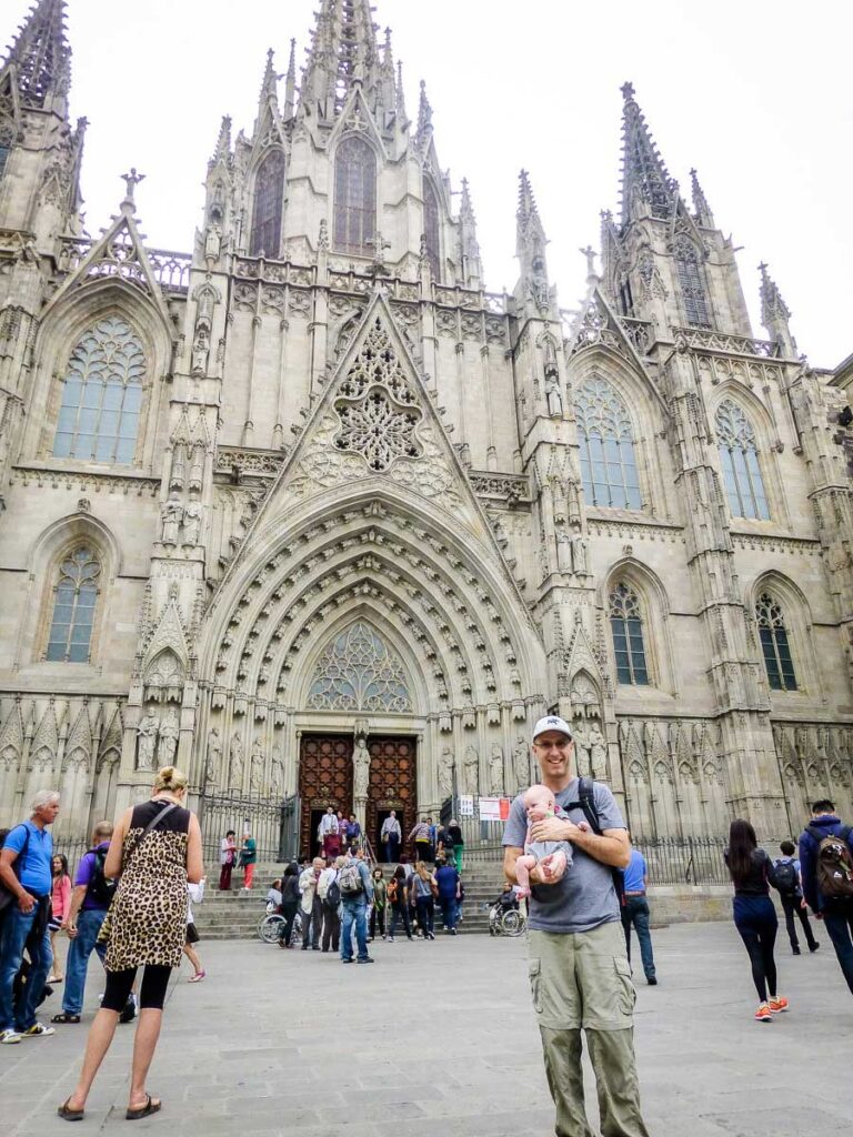 visiting La Catedral in Barcelona with a baby