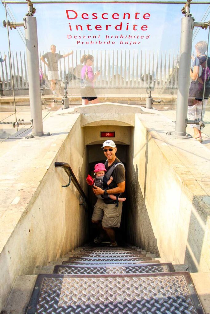 Stairs up to top of Arc de Triomphe Paris with a baby