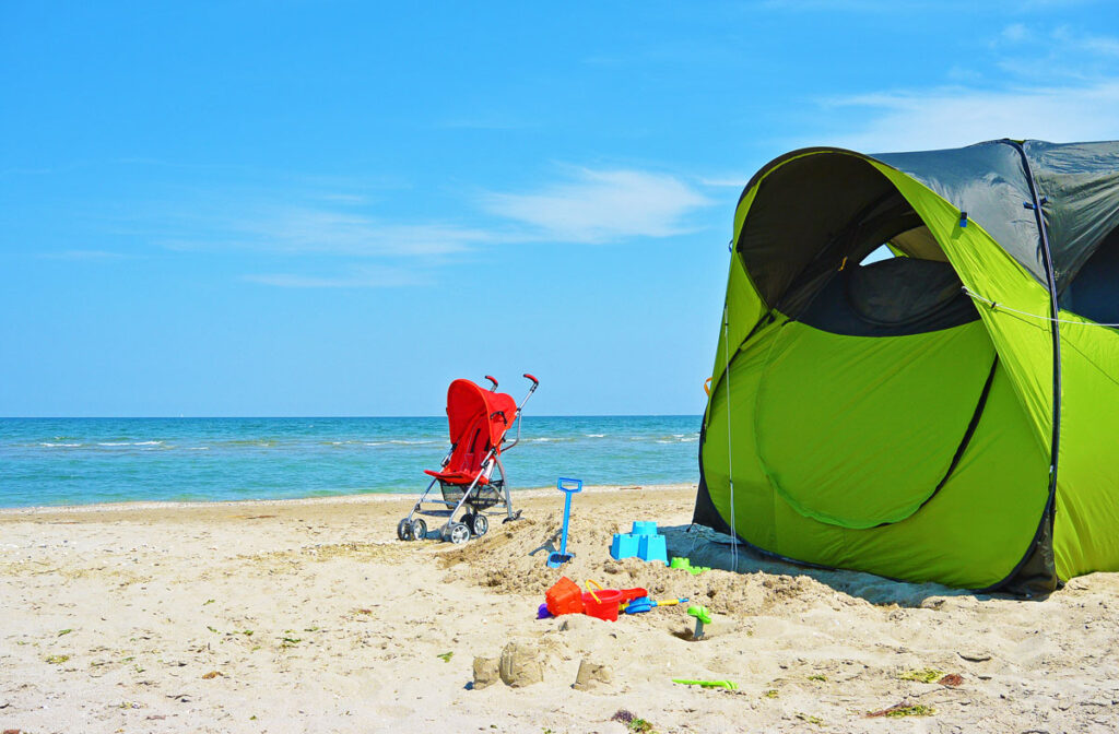 beach with all baby beach essentials