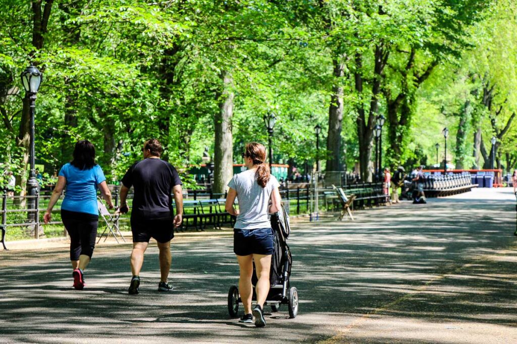 walking through central park with stroller