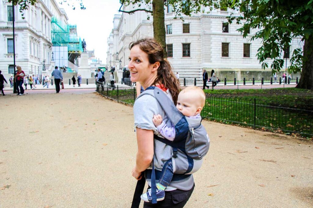 using a baby carrier in London with a baby