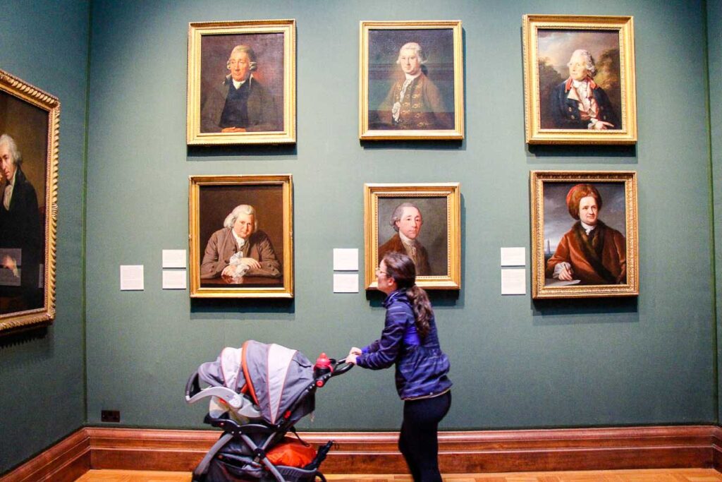 National Portrait Gallery in London with a stroller