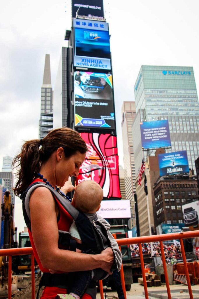 Times Square in NYC with a baby