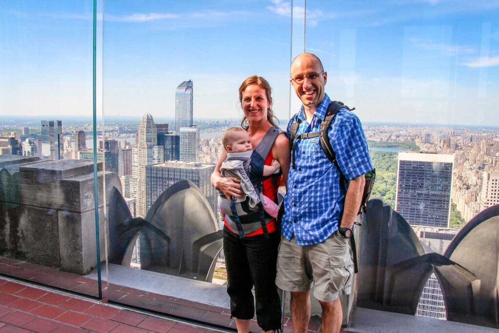 Top of the Rock Observation deck with a baby in baby carrier