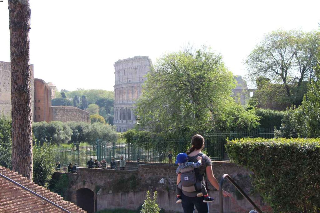 We used baby carriers at the Rome Forum and Colosseum. Strollers are allowed, but would be difficult with the crowds