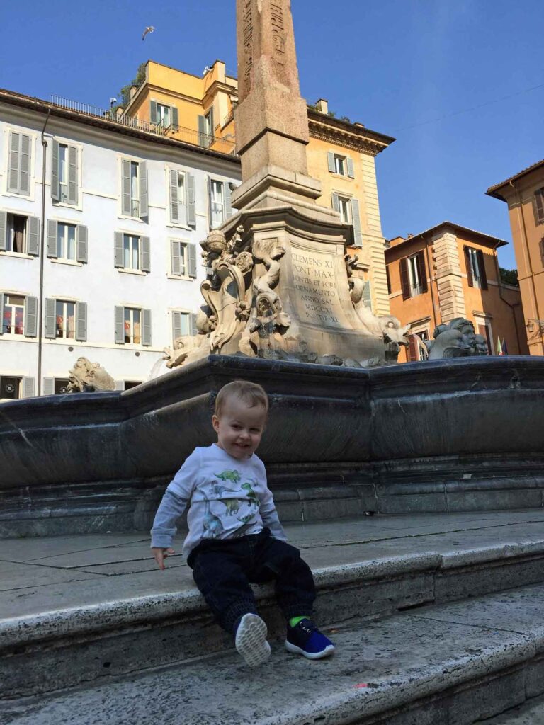 Running around fountains are one of the fun things to do in Rome with toddlers