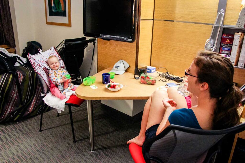 feeding baby solids in a hotel room