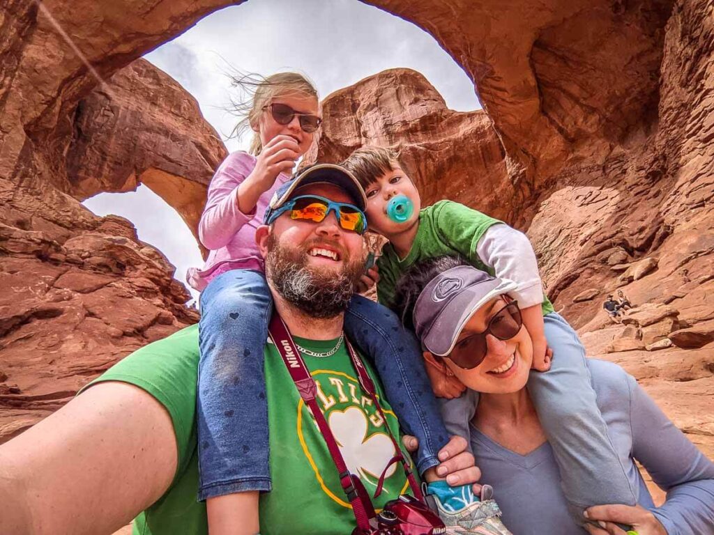 Double Arches in Arches NP with a toddler