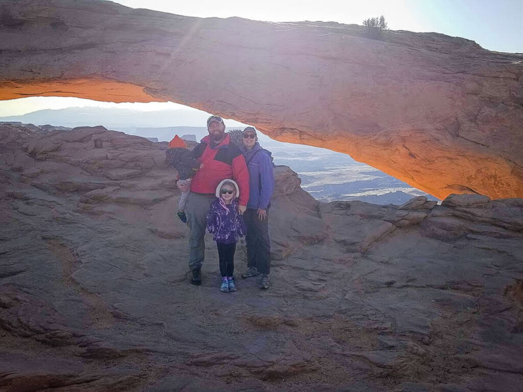 on your Utah road trip of the mighty 5 national parks, be sure to enjoy the toddler friendly Mesa Arch Hike in Canyonlands National Park 