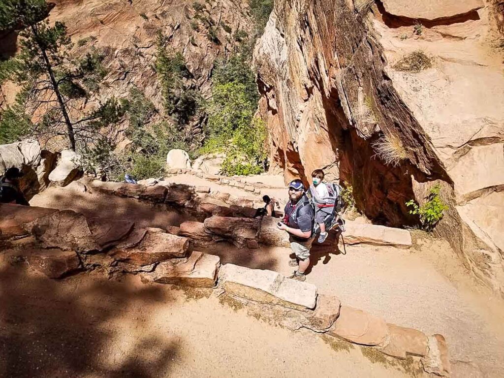 things to do on a Utah national park road trip with kids - hiking to Scout's Lookout with a Toddler in Zion National Park