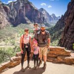 View from Scouts Lookout in Zion National Park with a toddler