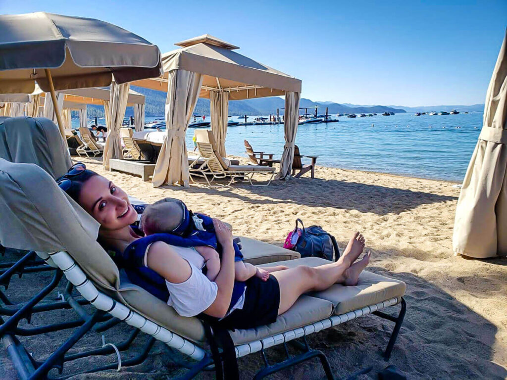 Beach at Hyatt Regency while on Lake Tahoe Family Vacation