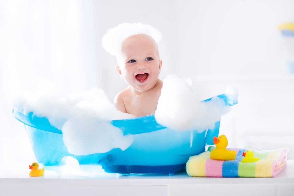 portable bathtub for baby with smiling baby