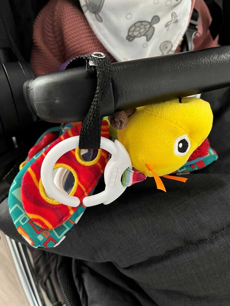 baby buddy secure-a-toy straps keep toys in stroller.