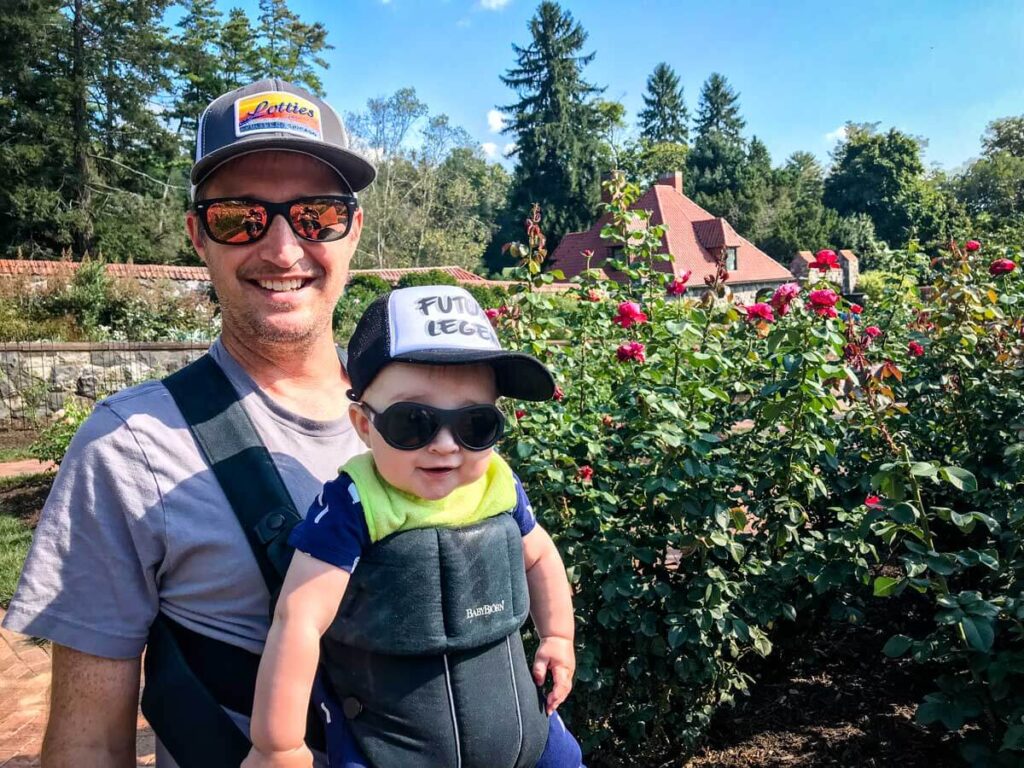 father with baby in carrier - Best things to do in Asheville with a Baby