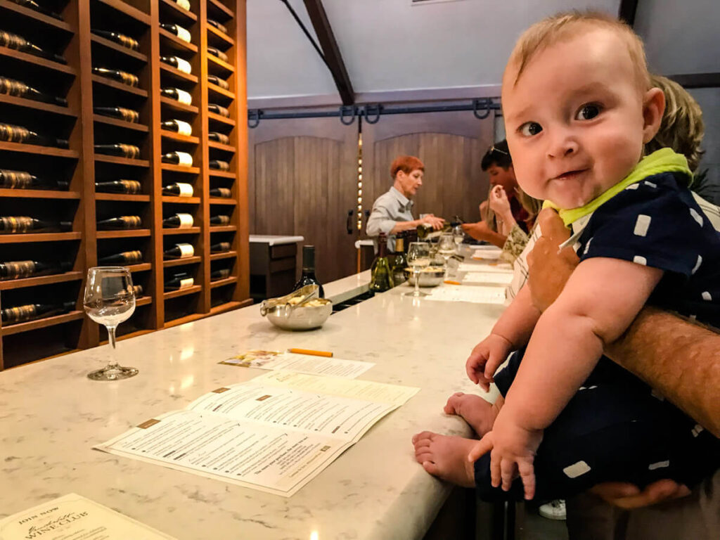 baby on counter at Biltmore Winery - Asheville with a baby