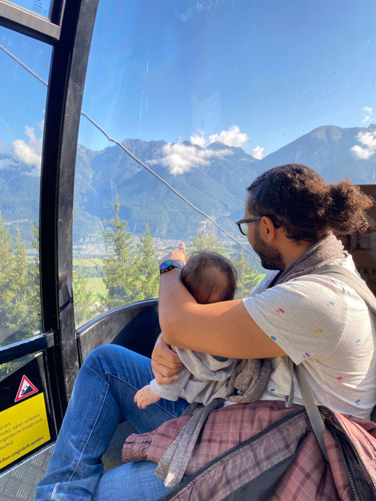 Cable car near Innsbruck Austria with a Baby