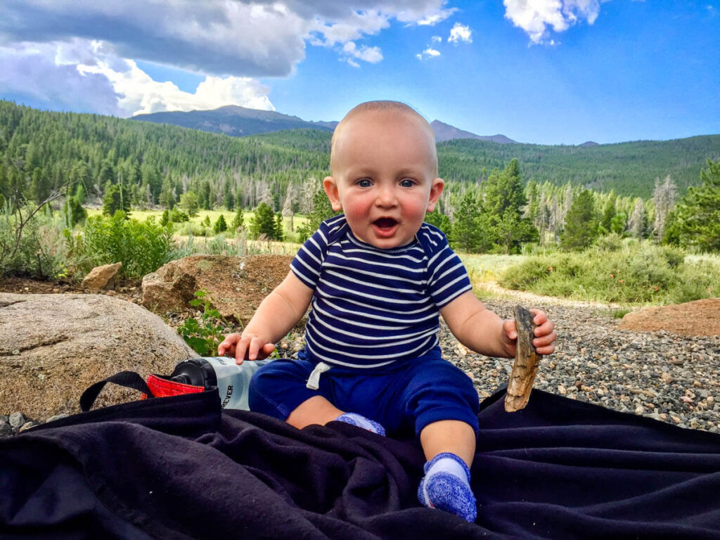 baby on picnic blanket - Hollowell Park in Rocky Mountain National Park