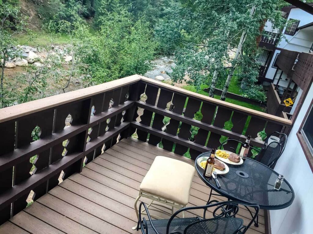 private balcony at Wildwood Inn CO - where to stay in Rocky Mountain NP