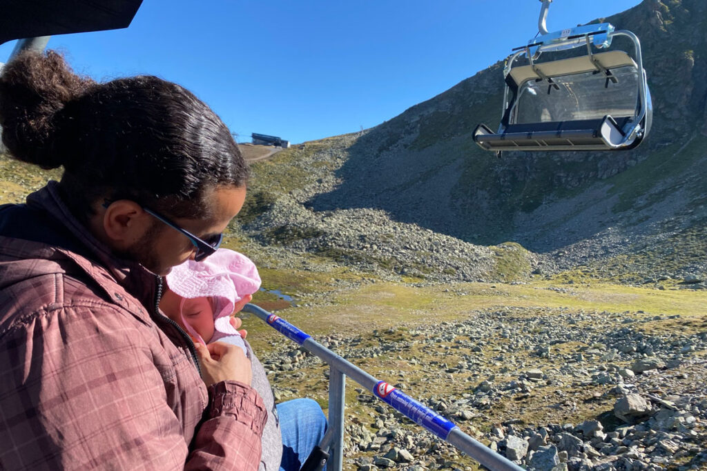 riding cable car with baby - Innsbruck Austria